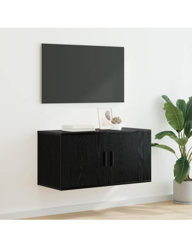 Mobile TV da parete Rovere nero 80 x 34,5 x 40 cm