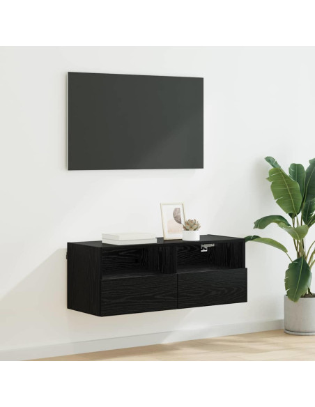 Mobile TV da parete Rovere Nero 80 x 30 x 30 cm