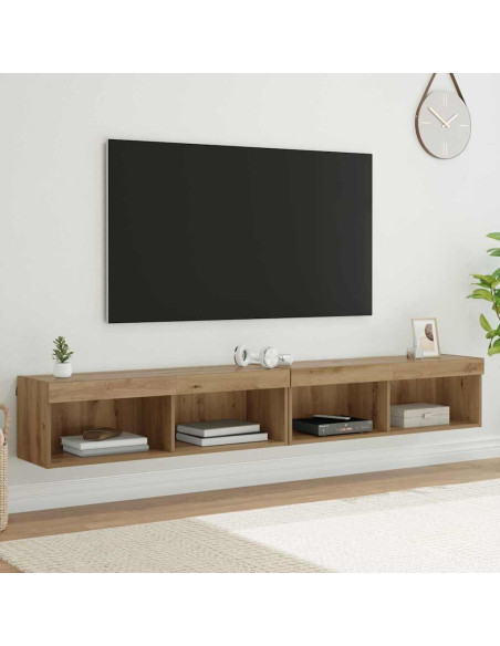 Set mobile TV con led Rovere artigianale Legno multistrato