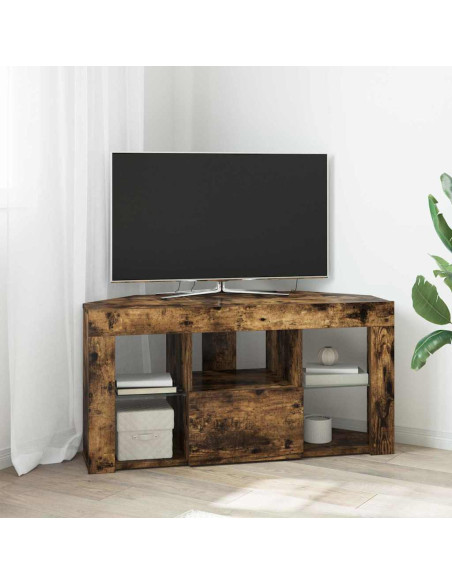 Mobile TV LED Angolare Rovere fumé 100 x 40 x 50 cm