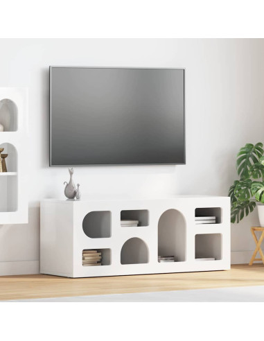Mobile TV Bianco Lucido 100 x 35 x 40 cm Legno multistrato