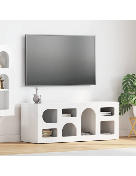 Mobile TV Bianco Lucido 100 x 35 x 40 cm Legno multistrato