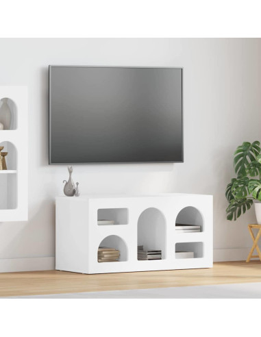 Mobile TV Bianco Lucido 80 x 35 x 40 cm Legno multistrato
