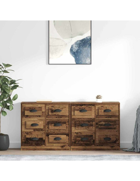 Sideboards con cassetto 2 pcs Legno vecchio 70 x 35,5 x 67,5 cm