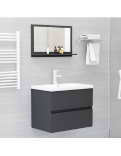 Specchio da Bagno Grigio 60x10,5x37 cm in Legno Multistrato