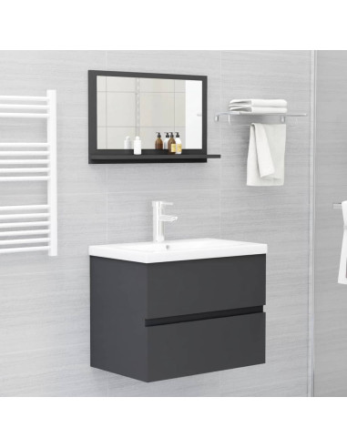 Specchio da Bagno Grigio 60x10,5x37 cm in Legno Multistrato