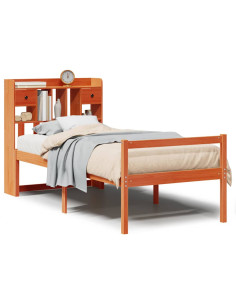 Letto Libreria senza Materasso Marrone Cera 75x190 cm in Pino