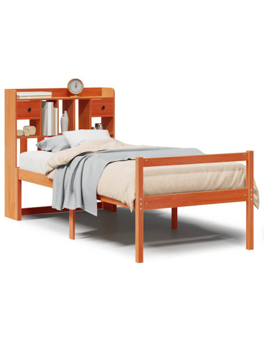 Letto Libreria senza Materasso Marrone Cera 75x190 cm in Pino