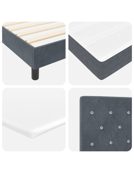 Letto a molle con testiera Grigio scuro 200 x 200 cm Poliestere