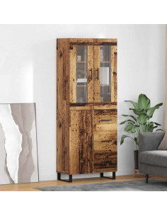 Credenza 2 pcs Legno vecchio Legno Stratificato e Vetro