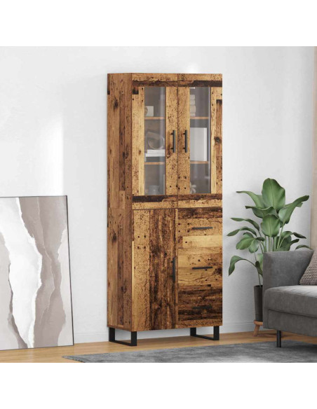 Credenza 2 pcs Legno vecchio Legno Stratificato e Vetro