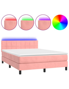 Letto a Molle con Materasso e LED Rosa 140x200 cm in Velluto