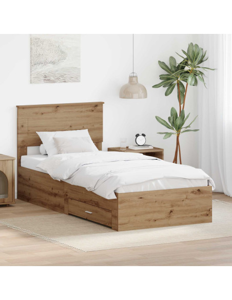 Struttura del letto con testiera Rovere artigianale 90 x 190 cm