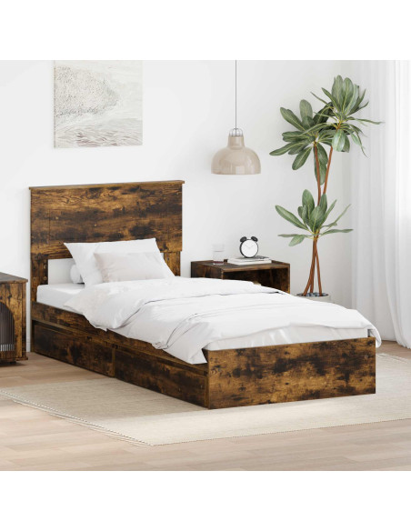 Letto con Contenitore con testiera Rovere fumé 100 x 200 cm