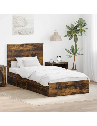 Letto con Contenitore Rovere fumé 90 x 190 cm Legno multistrato