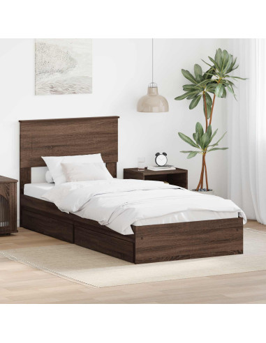 Letto con Contenitore con testiera Rovere Marrone 90 x 190 cm