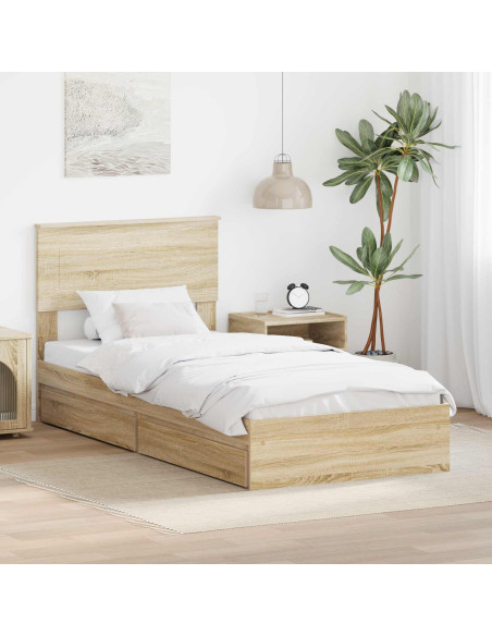 Letto con Contenitore con testiera Rovere Sonoma 90 x 200 cm
