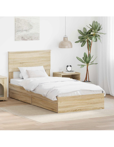 Letto con Contenitore con testiera Rovere Sonoma 75 x 190 cm