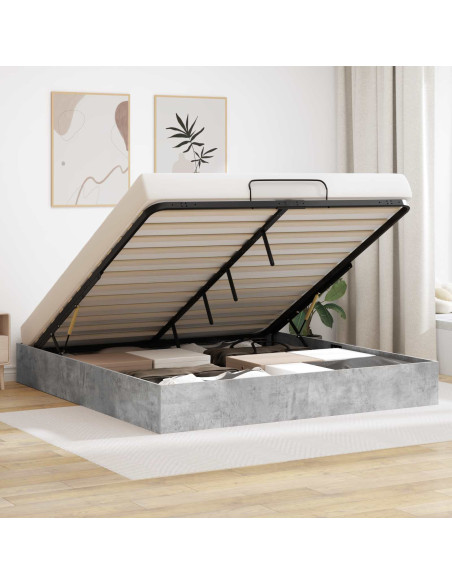 Letto ottomano Grigio cemento 160 x 200 cm Legno multistrato