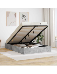 Letto ottomano Grigio cemento 150 x 200 cm Legno multistrato