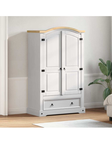 Guardaroba con cassetto Bianco 101 x 52 x 170 cm Pino massello