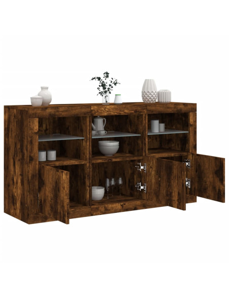 Credenza con Luci LED Rovere Fumo 123x37x67 cm