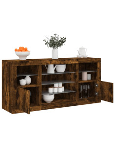 Credenza con Luci LED Rovere Fumo 142,5x37x67 cm