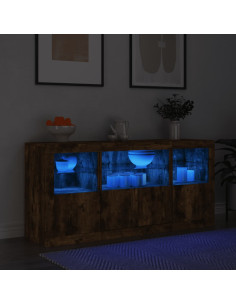 Credenza con Luci LED Rovere Fumo 142,5x37x67 cm