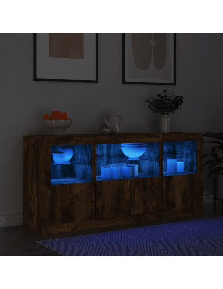 Credenza con Luci LED Rovere Fumo 142,5x37x67 cm