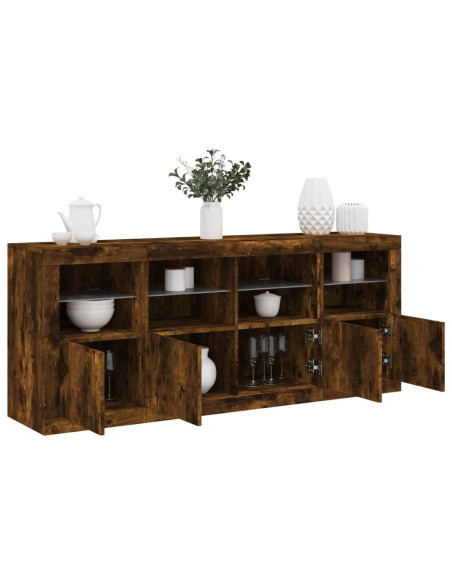 Credenza con Luci LED Rovere Fumo 163x37x67 cm
