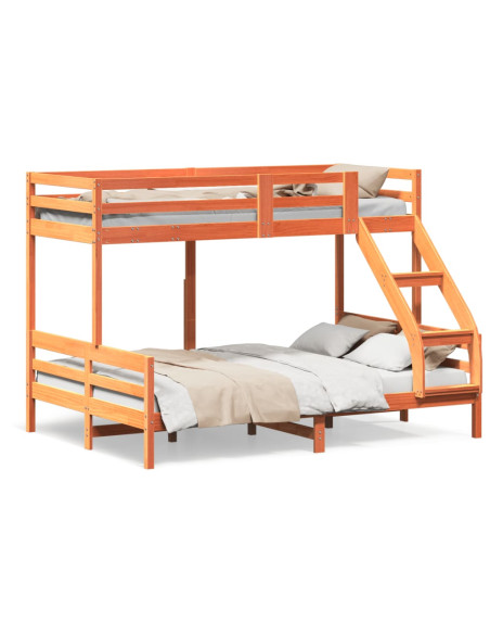 Letto a Castello 90x200/140x200 cm Marrone Cera Massello Pino