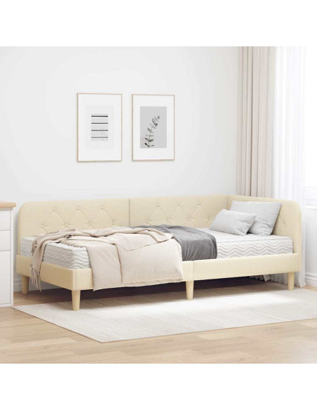 Cornice del letto ad angolo Crema 90 x 200 cm Tessuto