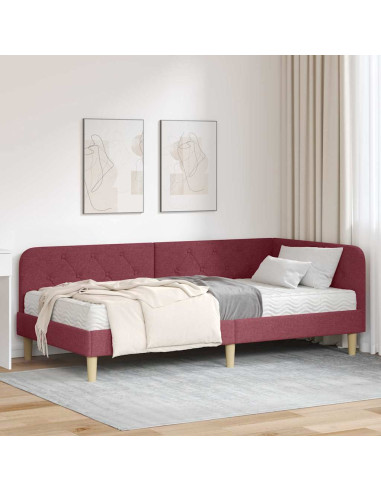 Cornice del letto ad angolo Rosso Vino 100 x 200 cm Tessuto