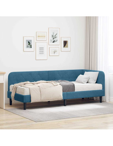 Cornice del letto ad angolo Blu 80 x 200 cm Velluto