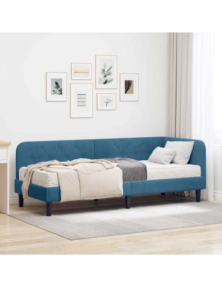 Cornice del letto ad angolo Blu 80 x 200 cm Velluto