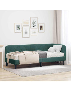 Cornice del letto ad angolo Verde Scuro 80 x 200 cm Velluto