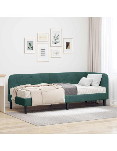 Cornice del letto ad angolo Verde Scuro 80 x 200 cm Velluto