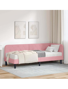 Cornice del letto ad angolo Rosa 80 x 200 cm Velluto