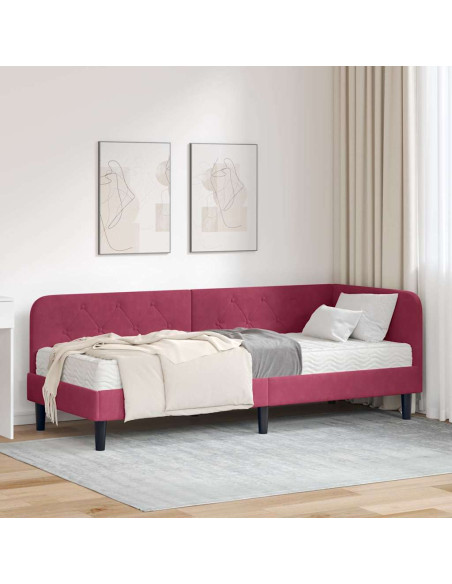 Cornice del letto ad angolo Rosso Vino 80 x 200 cm Velluto