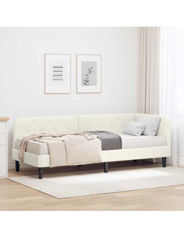 Cornice del letto ad angolo Crema 80 x 200 cm Velluto