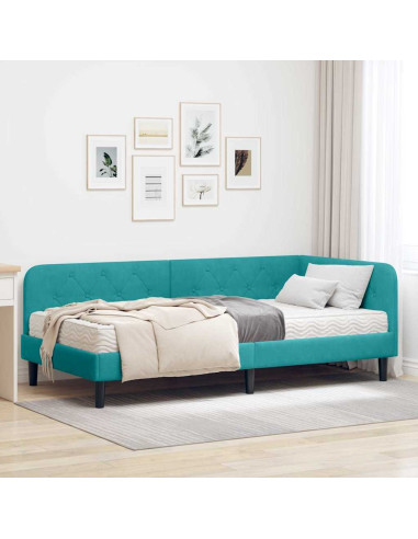 Cornice del letto ad angolo Turchese 90 x 190 cm Velluto