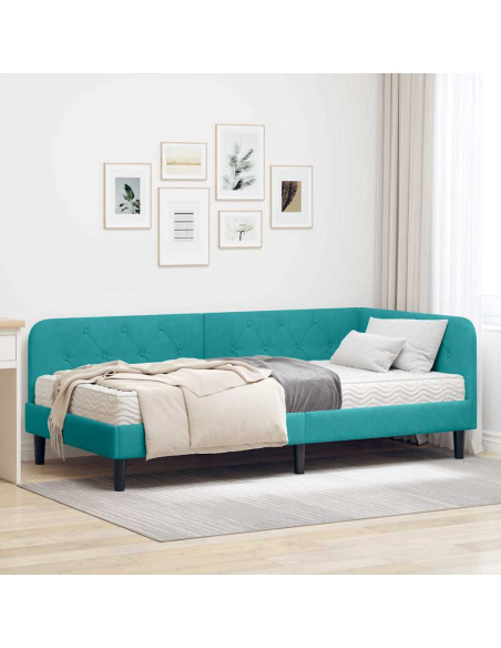 Cornice del letto ad angolo Turchese 90 x 190 cm Velluto