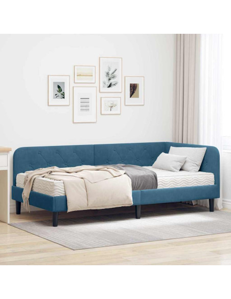 Cornice del letto ad angolo Blu 90 x 200 cm Velluto