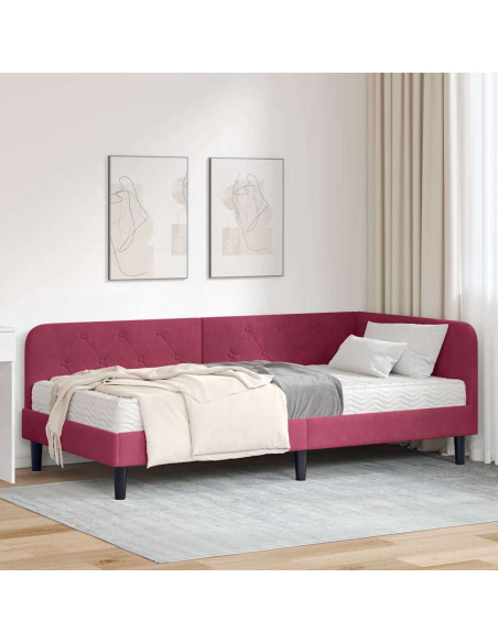 Cornice del letto ad angolo Rosso Vino 90 x 200 cm Velluto