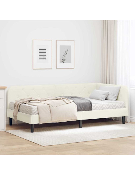 Cornice del letto ad angolo Crema 90 x 200 cm Velluto