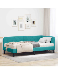 Cornice del letto ad angolo Turchese 90 x 200 cm Velluto