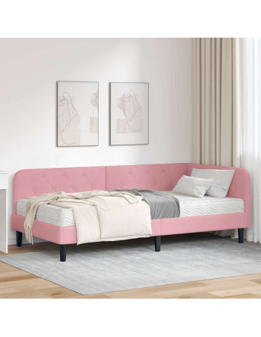 Cornice del letto ad angolo Rosa 100 x 200 cm Velluto