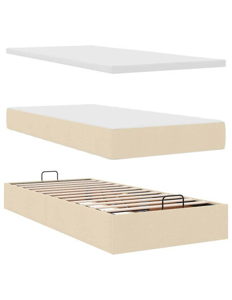 Struttura Letto Pouf con Materasso Crema 90x190 cm in Tessuto