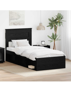 Struttura del letto con testiera Nero 75 x 190 cm Pino massello