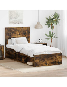 Struttura del letto Rovere fumé 100 x 200 cm Pino massello